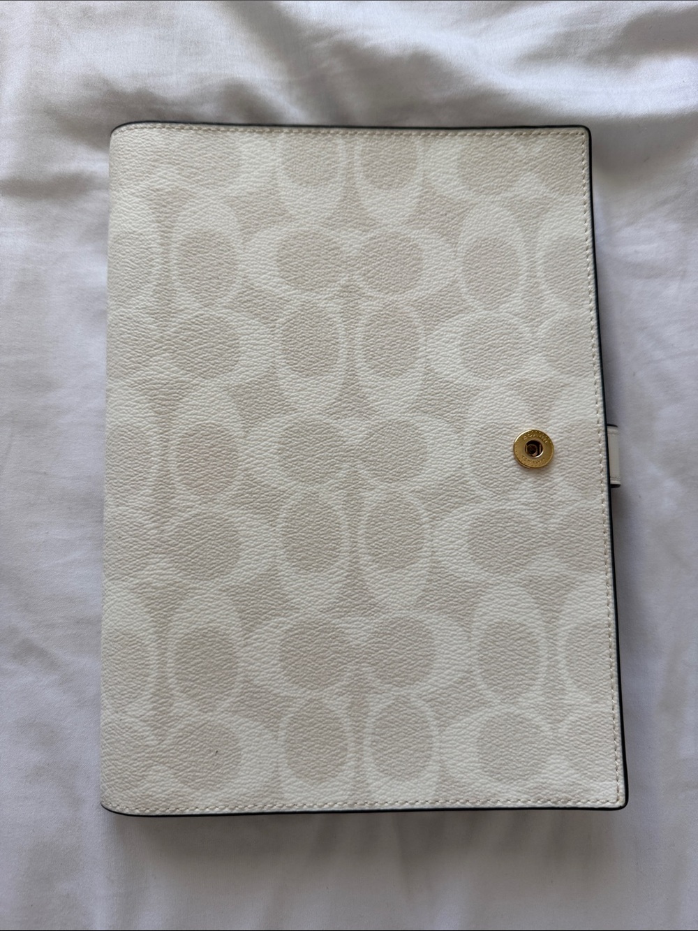 Coach journal cover in White with Gold Snap
